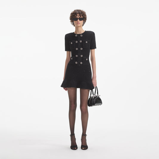 SP Black Metallic Knit Buttoned Mini Dress