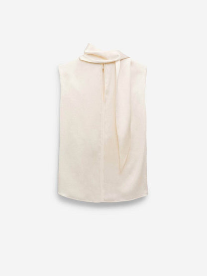 DS SENSE OF SHINE Sleeveless Silk Blouse Scarf Top