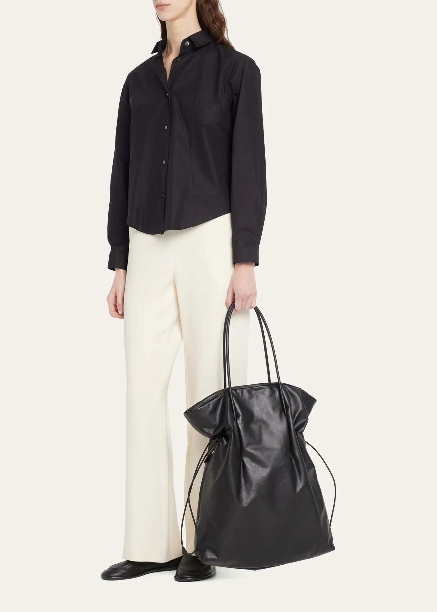 TR Polly Smooth Calfskin Leather Drawstring Tote Bag