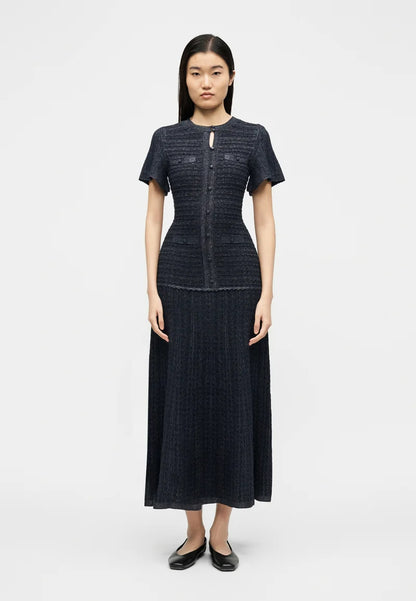 SD Diane Blue Rhinestone Viscose-blend Metallic Knit Maxi Dress