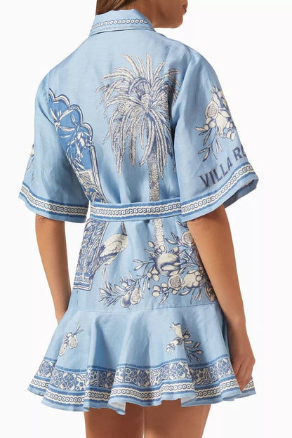 ALM Villa Romantica Linen-viscose Mini Dress ShirtDress