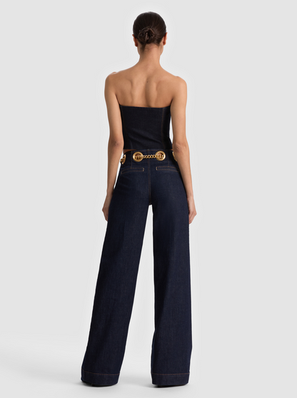 AO Jasper Cotton-blend Mid-Rise Jean with Chain Belt in Dark Rinse