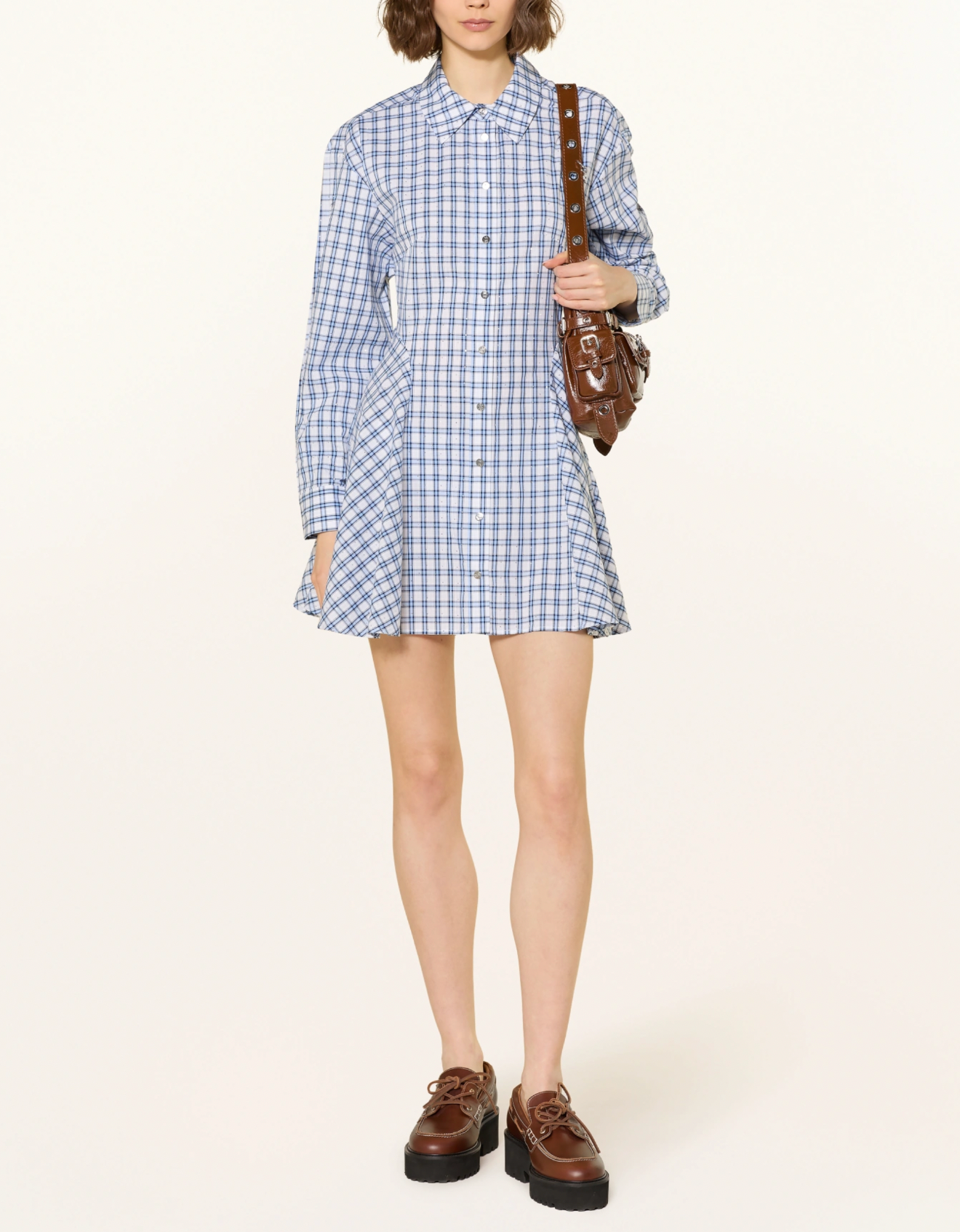 MJ Romimi Gingham Rhinestone Cotton Shirtdress Mini Dress