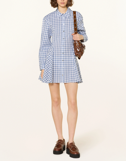 MJ Romimi Gingham Rhinestone Cotton Shirtdress Mini Dress