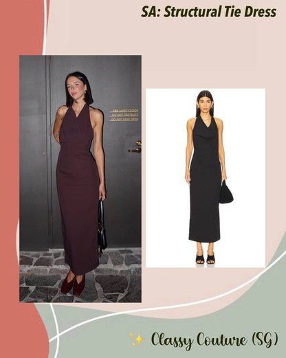 SA Structural Tie Halter Twill Midi Dress