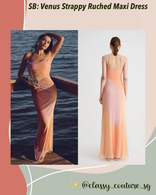 SB Venus Strappy Ruched Maxi Dress with Cowl Neck in Ombre