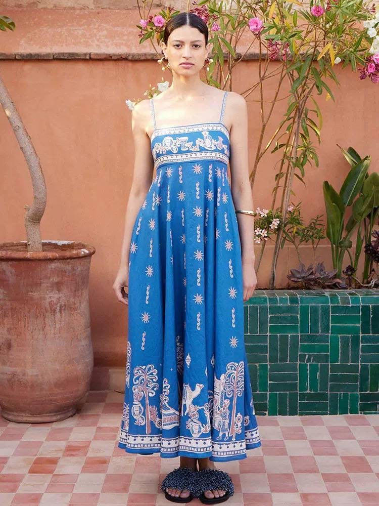 ALM Acacia Printed Linen Midi Dress Sundress