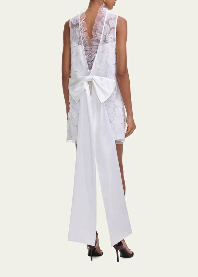 SP White Tulle Satin Bow Shift Mini Dress
