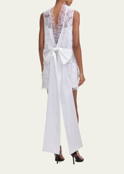 SP White Tulle Satin Bow Shift Mini Dress