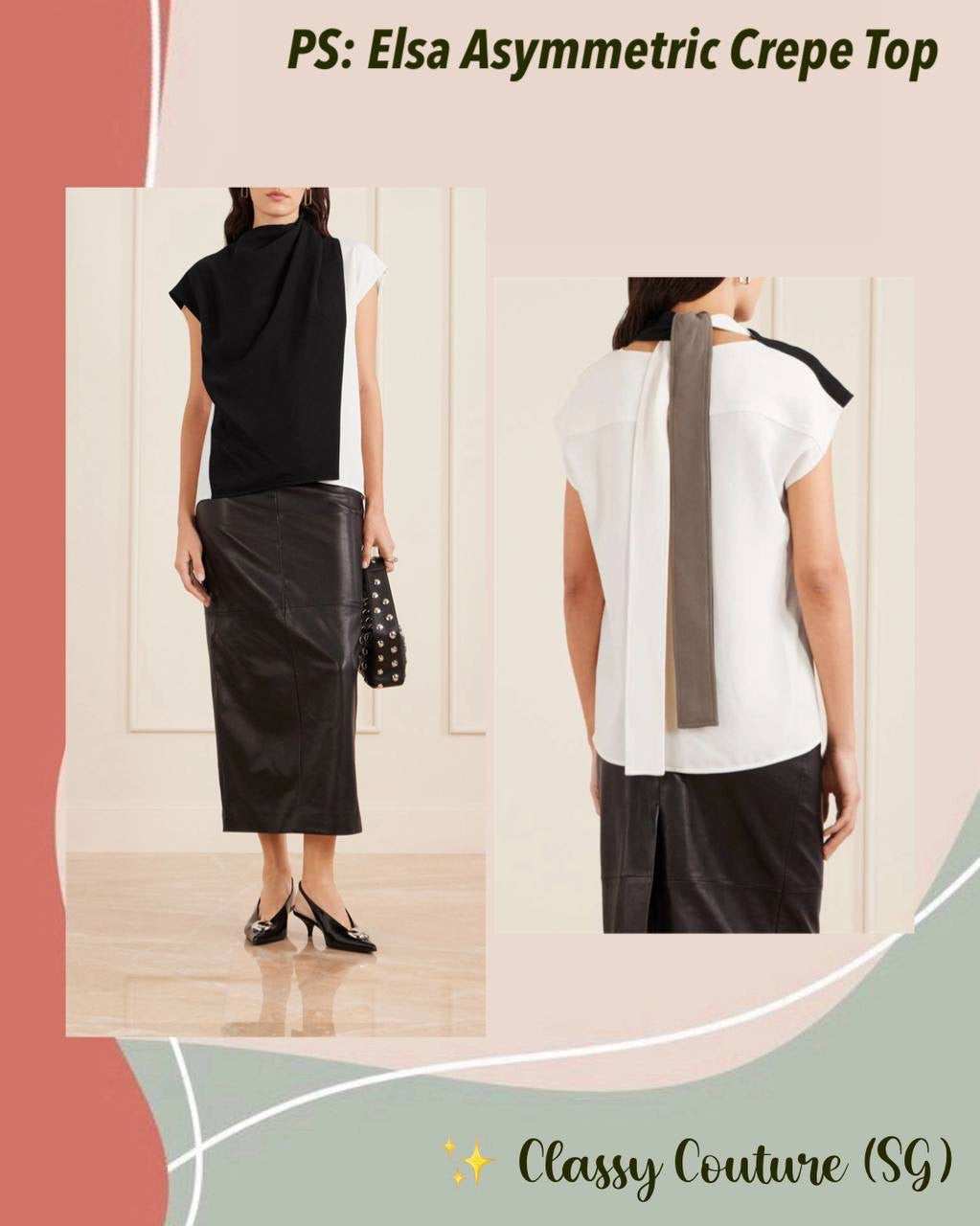 PS Elsa Asymmetric Crepe Cap Sleeve Color Block Top