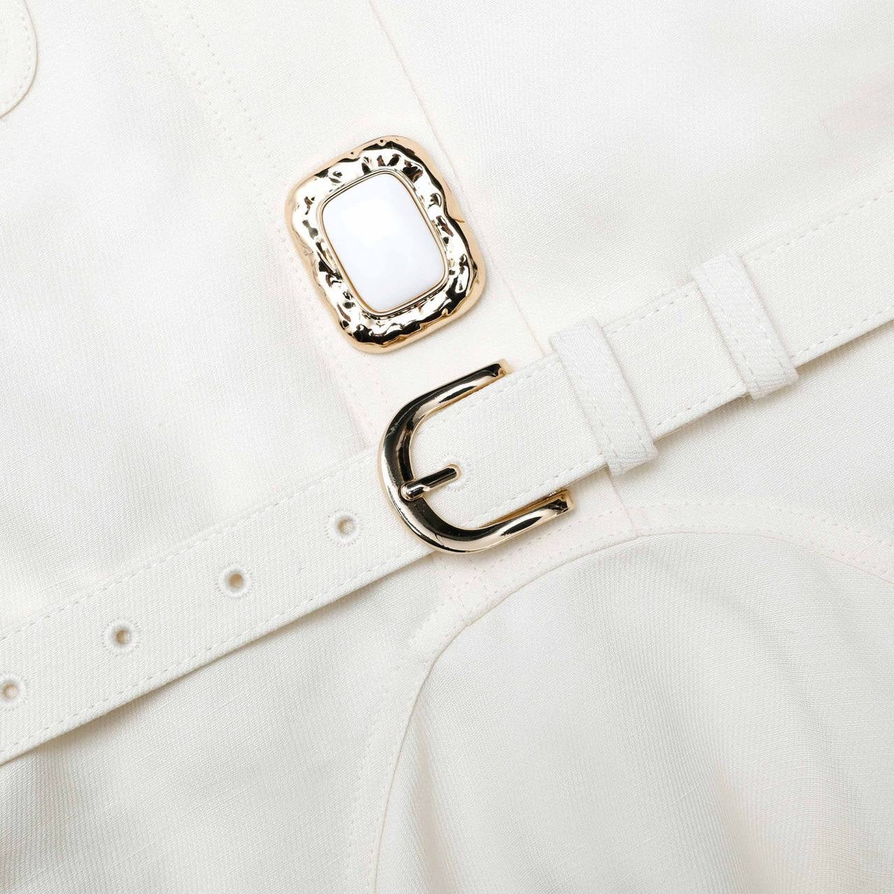 SP Cream Linen Sleeveless Flare Mini Dress