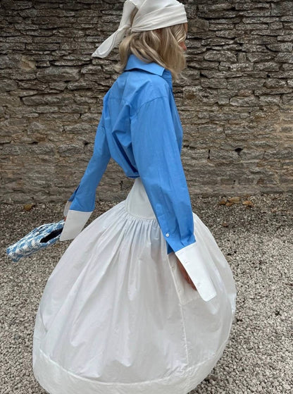 HS Classic Oversized Tech Poplin Shirt in White & Blue