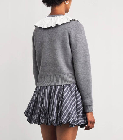 SD Roman Wool-Blend Ruffle Collar Cardigan