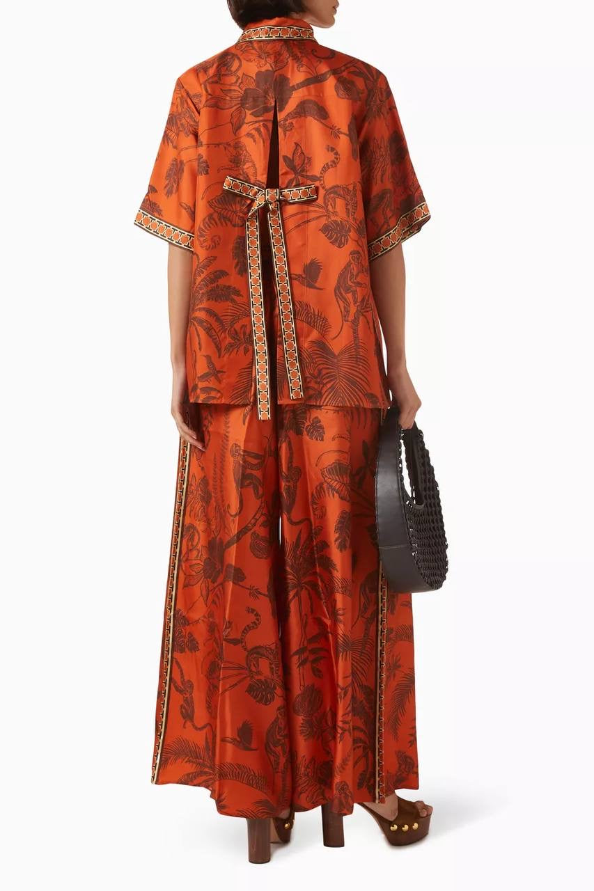 ALM Monkey Dance Printed Silk Satin Shirt | Pants | Set
