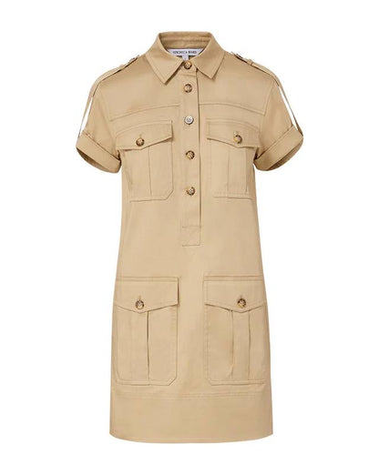 VB Lucca Cargo Cotton Mini Shirtdress Dress in Pebble Khaki