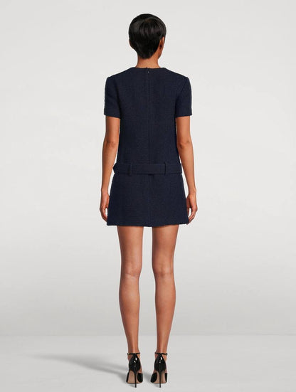 SP Navy Boucle Belted Tweed Mini Dress