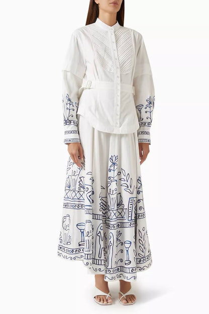 ALM Leela Button-down Belted Cotton Shirtdress Midi Dress