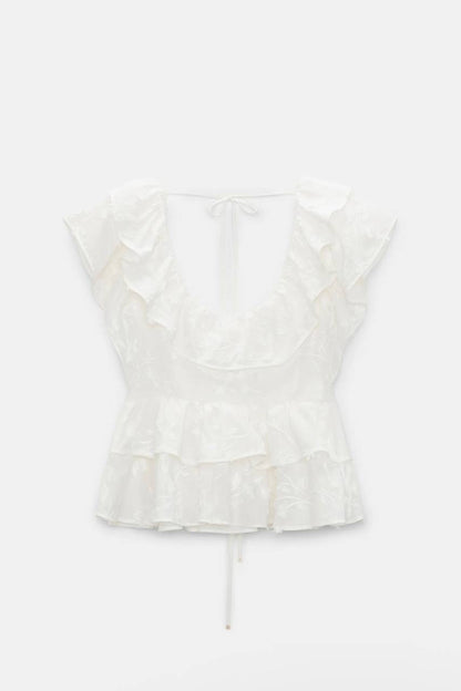 DS Light Volumes Ruffle Cotton Backless Top