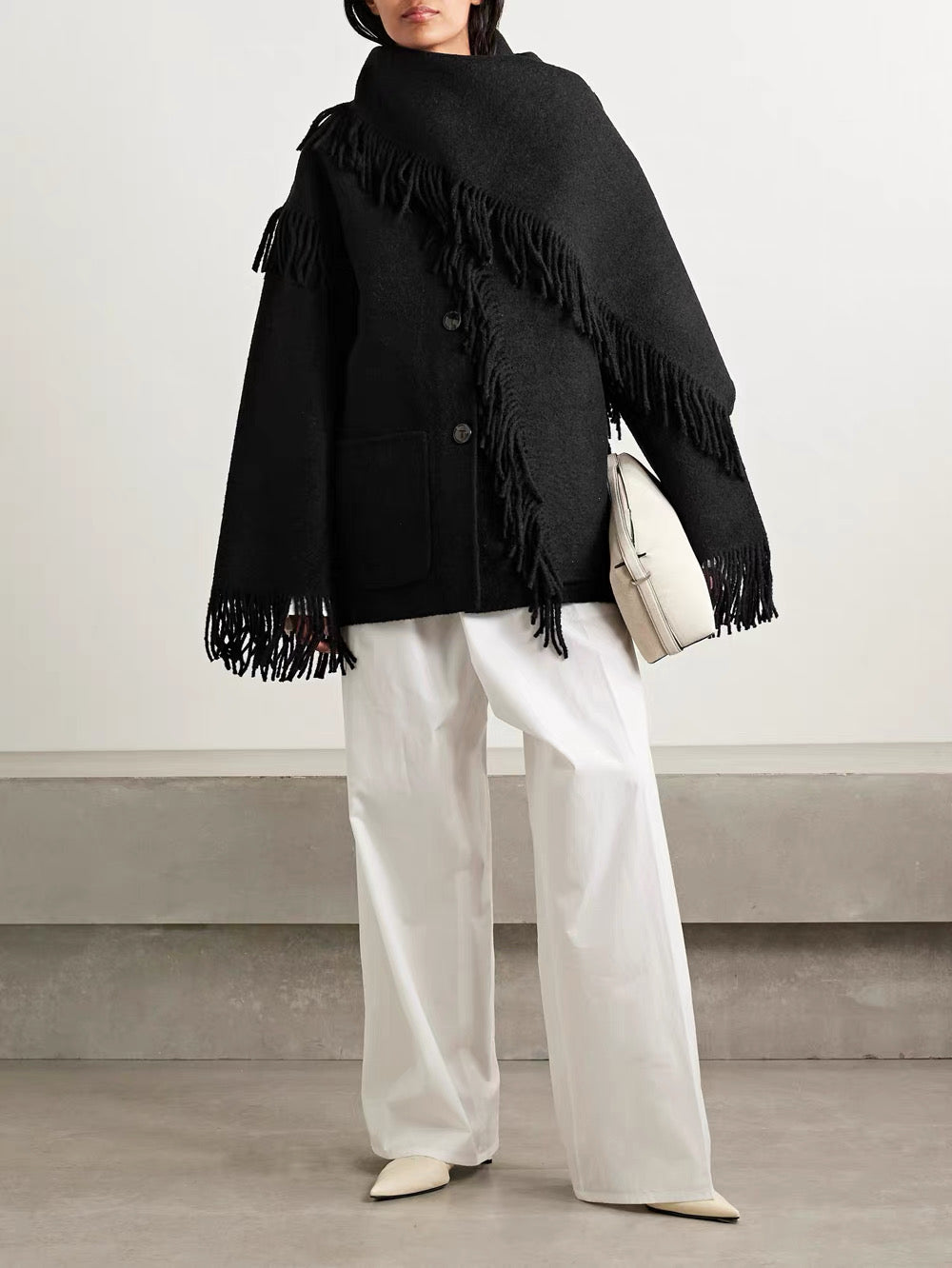 Tot Fringed Wool-Blend Scarf Jacket