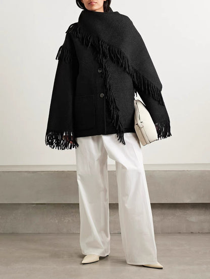 Tot Fringed Wool-Blend Scarf Jacket