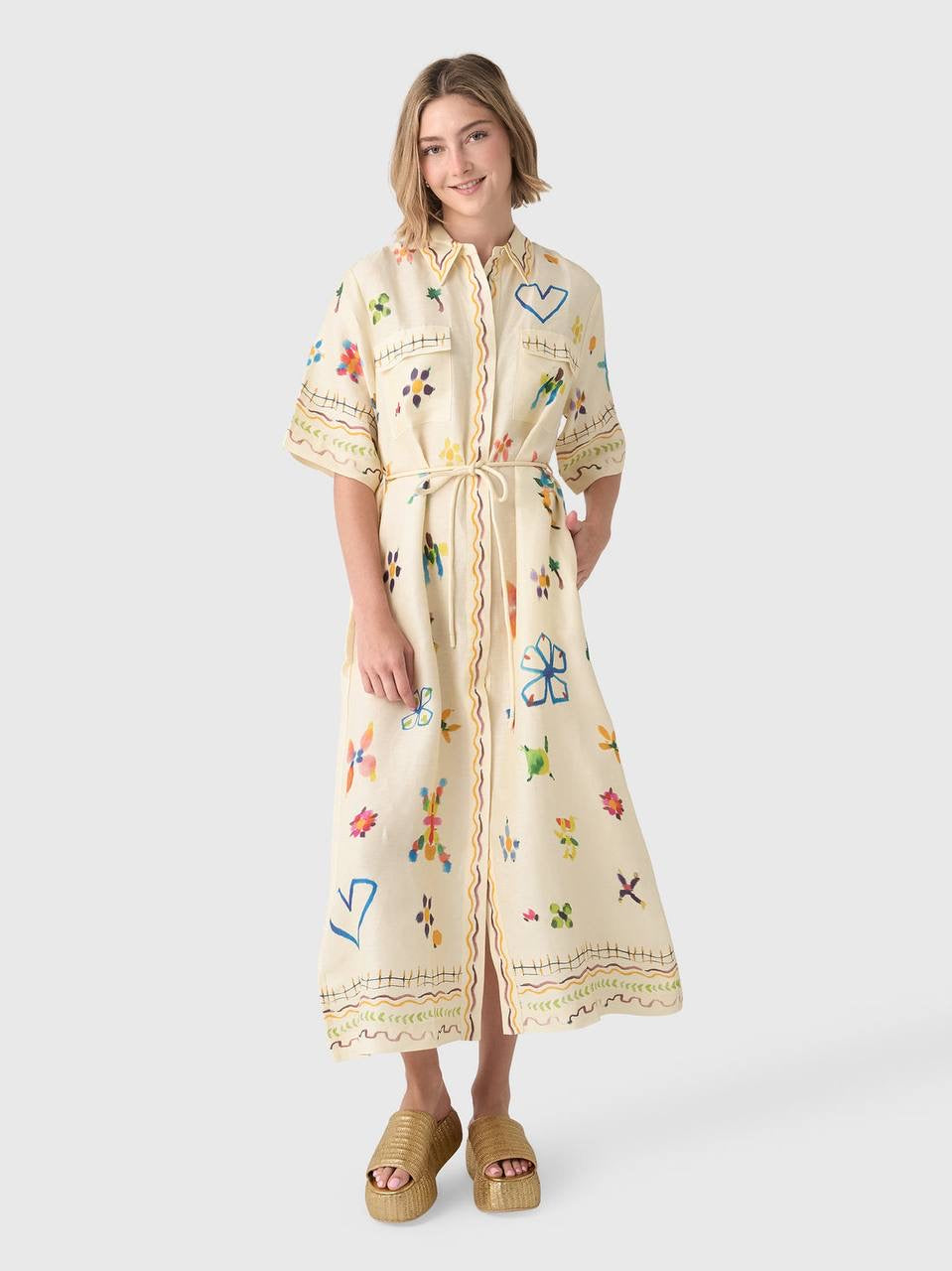 ALM Sidi Linen-Viscose Shirtdress Midi Dress