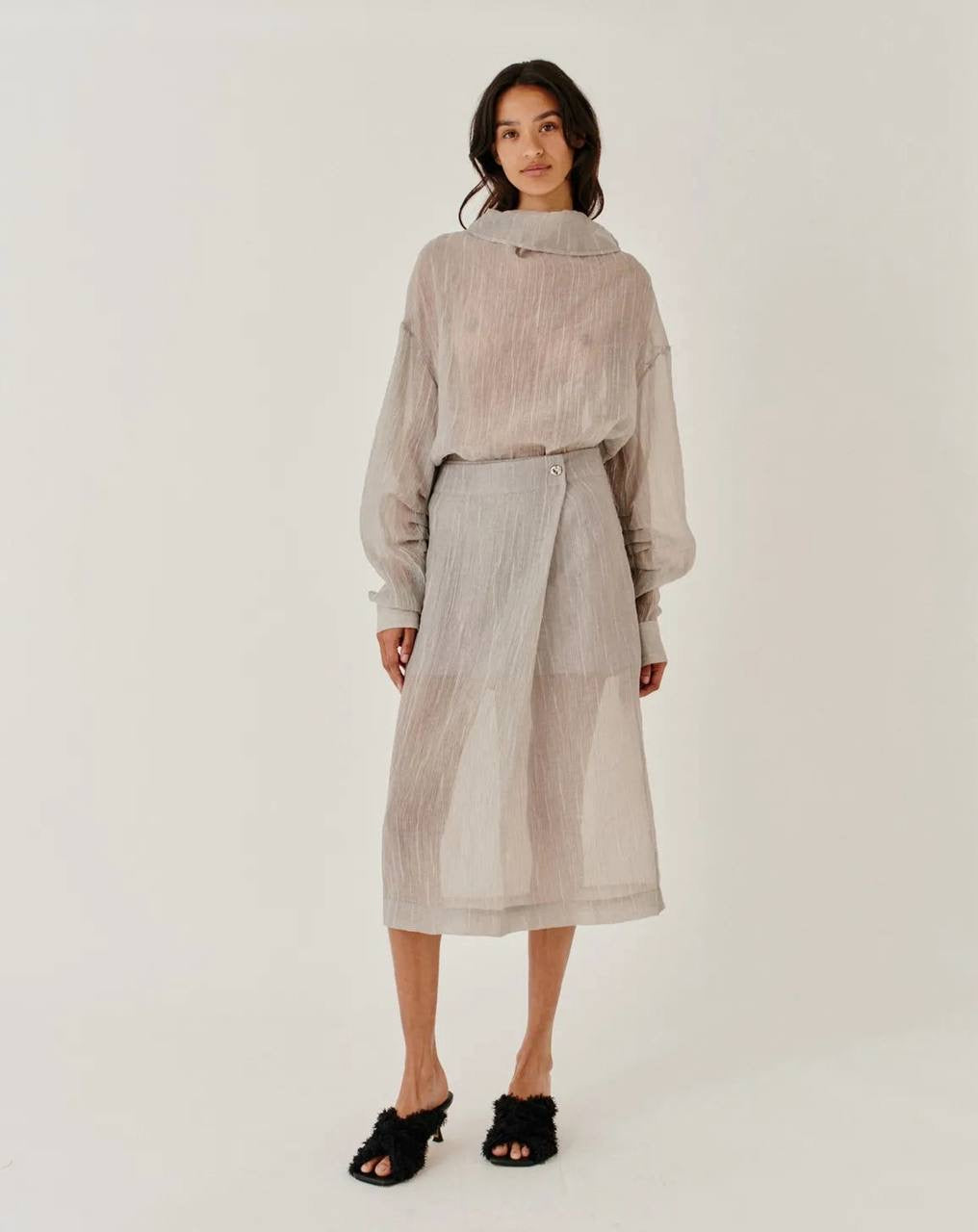 TG Delfi Sheer Grey Blouse | Skirt