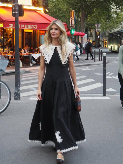 ALM Apollonia Lace Collar Viscose-Linen Midi Dress