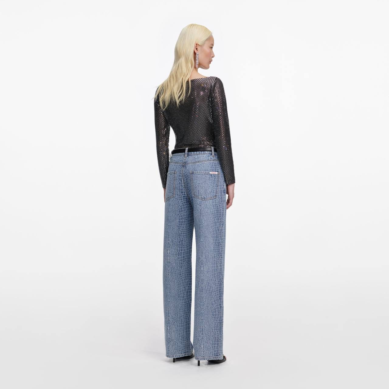 SP Croc Effect Front Zip Jeans