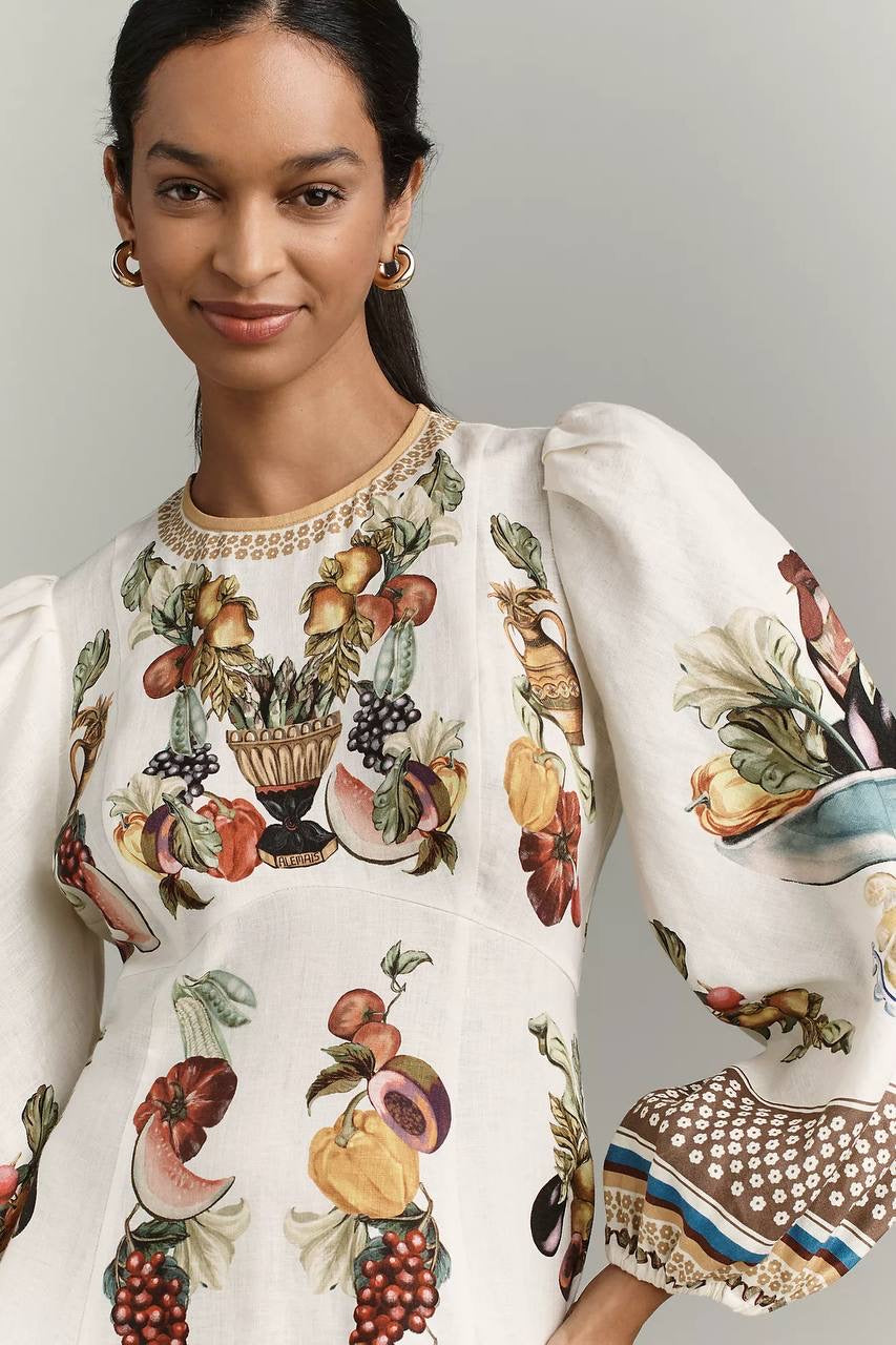 ALM Mercado Long Sleeved Linen Midi Dress