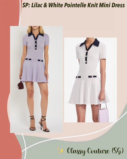 SP Pointelle Knit Contrast Collar Mini Dress in White | Lilac Purple