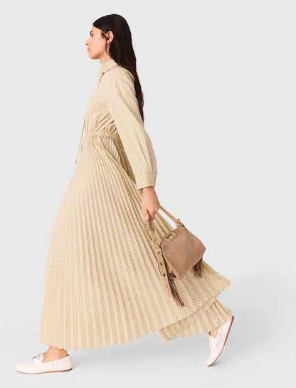 MJ Rossima Pleated Stripe Eyelet Midi Maxi Dress ShirtDress