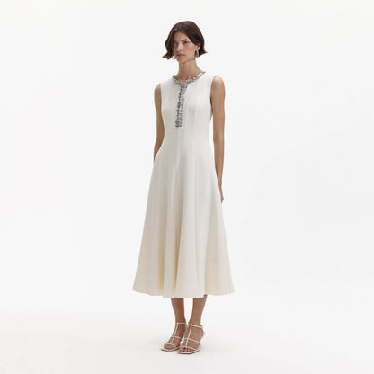 SP Cream Crepe Embellished Midi Dress with Sequin Keyhole