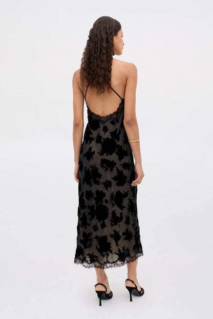 RX Harlan Velvet Devoré | Hayley Viscose-Silk Halter Midi Dress