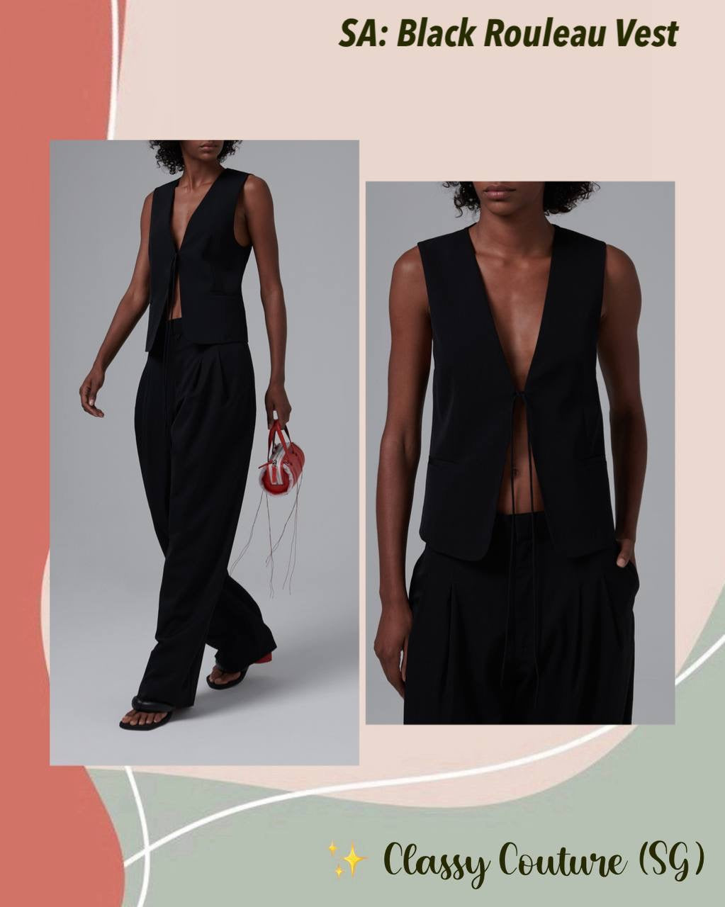SA Black Rouleau Wool-blend Sleeveless Vest Top