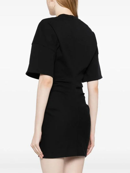 AW Crewneck Ribbed Jersey Mini Dress with Draped Detail