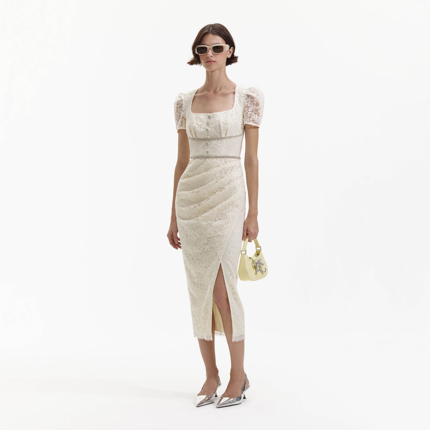 SP Cream & Mint Lace Diamante Midi Dress