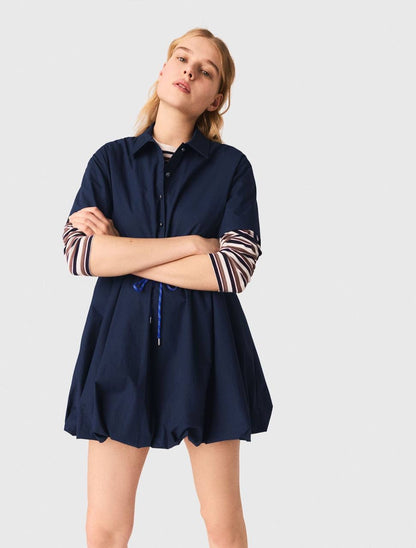 MJ Romimita Short-Sleeved Cotton Bubble Drawstring Mini Dress Shirtdress