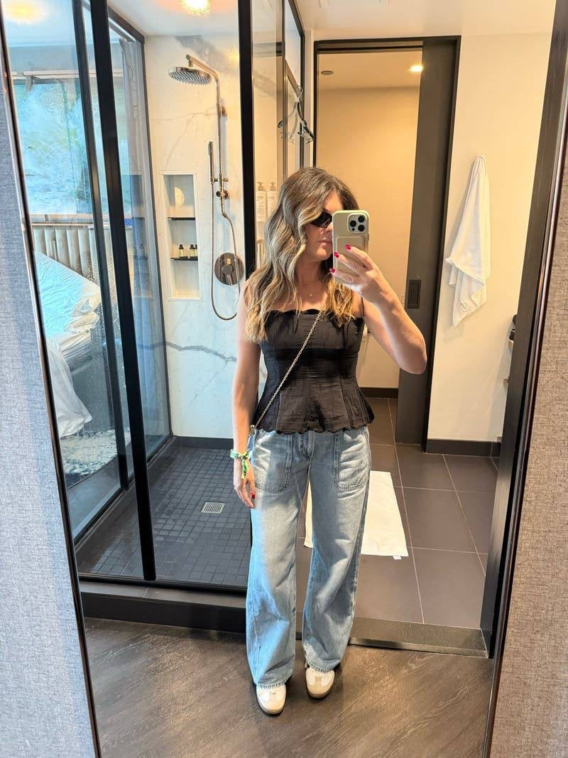 HFM Marabelle Shirt | Petra Shorts | Yara Cami Strap Top | Cotton-Linen Black Scallop-detail Set