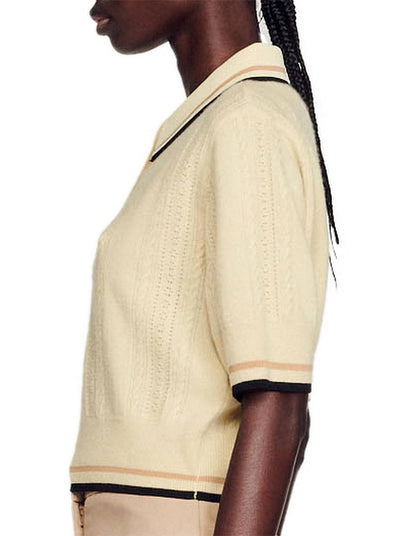 SD Loire Polo Stripe-detail Wool-Cashmere Knit Cropped Sweater Top