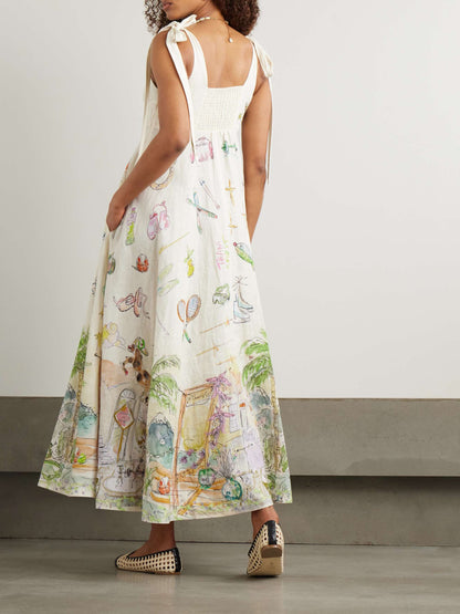 ALM Anouk Ballet Ribbon Tie Strap Midi Dress Sundress