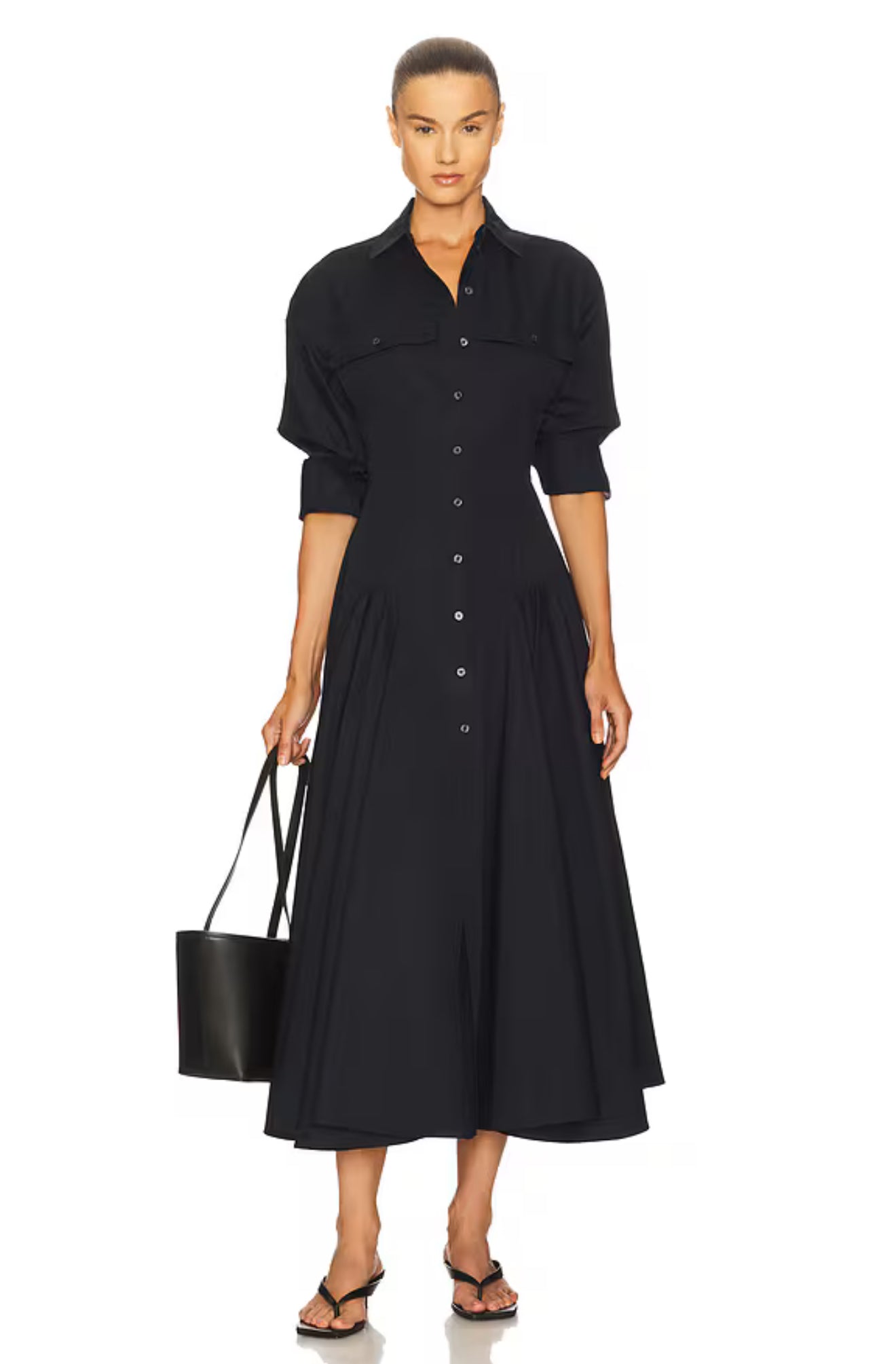 HS Godet Shirtdress Cotton Midi Dress
