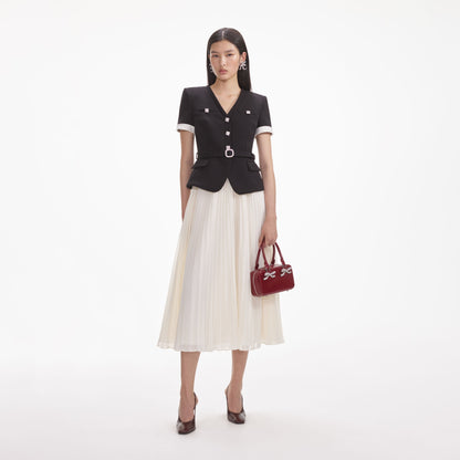 SP Black Crepe Contrast Chiffon Mini | Midi Dress SP Black Crepe Contrast Chiffon Mini | Midi Dress