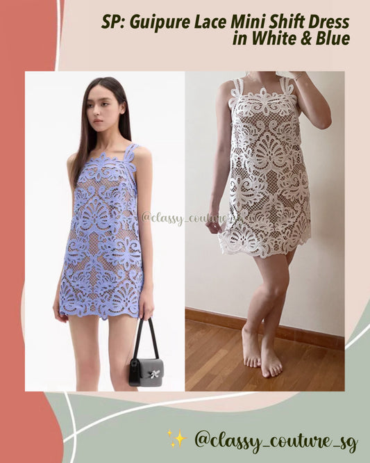 SP Guipure Lace Mini Shift Dress in White & Blue Jisoo