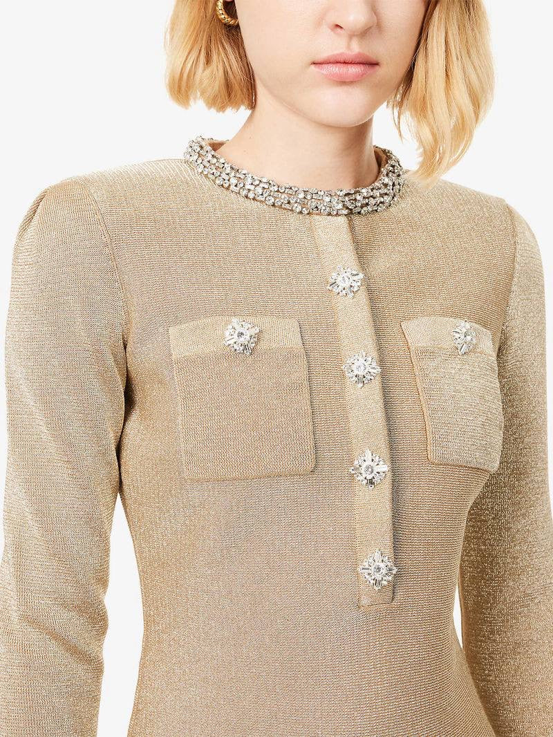 SP Gold Crystal Trim Knit Mini Dress