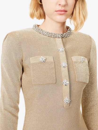 SP Gold Crystal Trim Knit Mini Dress