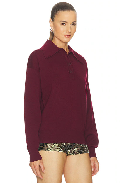 ALM035 Plum & Blue Retro Patch Knitted Wool Polo Shirt Sweater