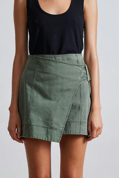 AA Lahiri Wrap Cotton Mini Skirt in Thyme Khaki Green