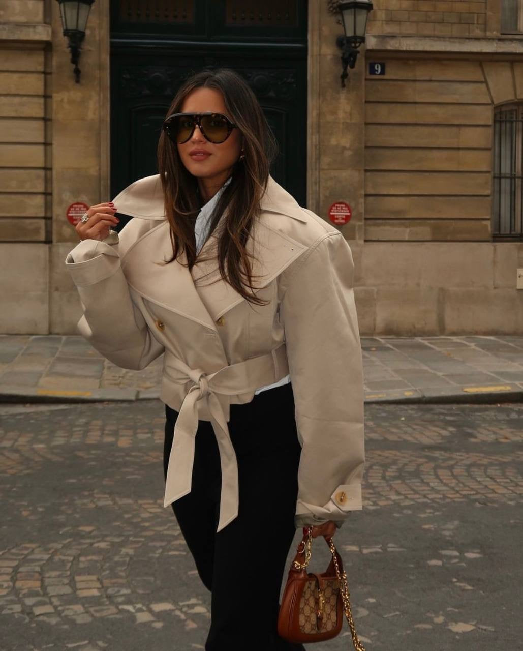 HS Oversized Cropped Trench Coat Jacket in Khaki