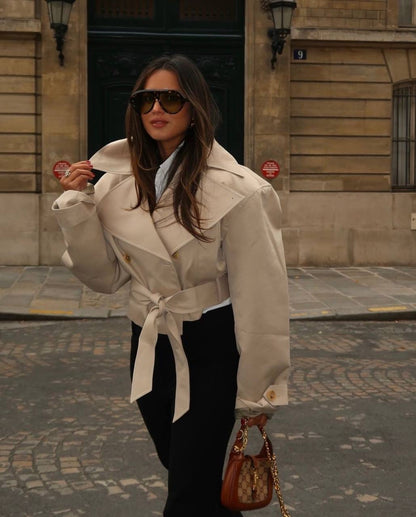 HS Oversized Cropped Trench Coat Jacket in Khaki