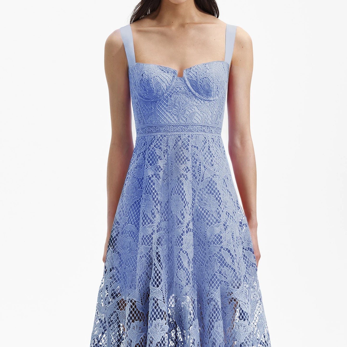 SP Orange & Blue Lace Midi Sweetheart Dress